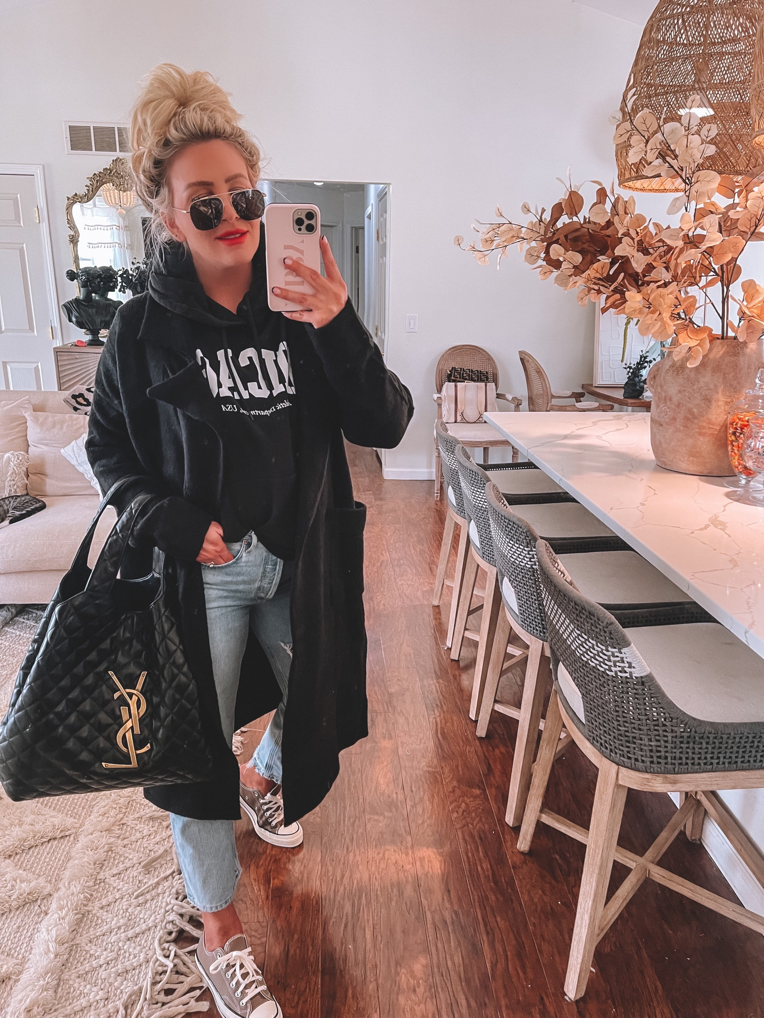 This long coatigan is a closet must have! Dress up or down! Wearing a medium for a oversized fit 🖤