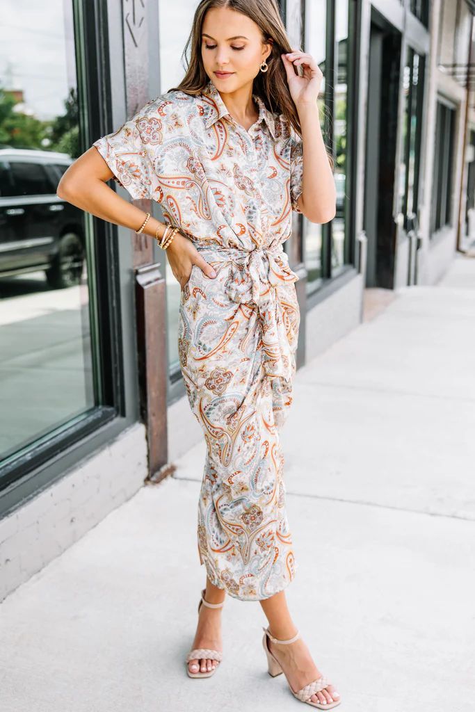 New Loves Sand Brown Paisley Midi Dress | The Mint Julep Boutique