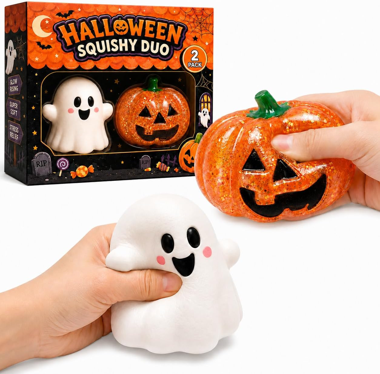 2-Pack Halloween Squishy Toys, Slow Rising Stress Fidget Toys for Adults | Amazon (US)