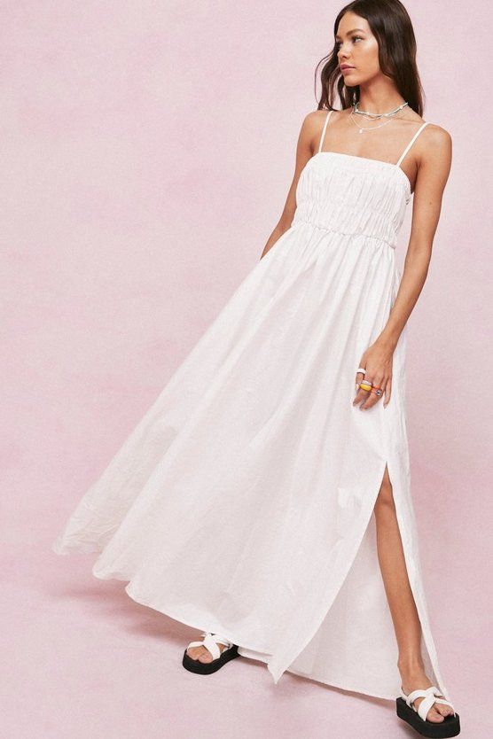 Shirred Bust Square Neck Maxi Smock Dress | Nasty Gal (US)