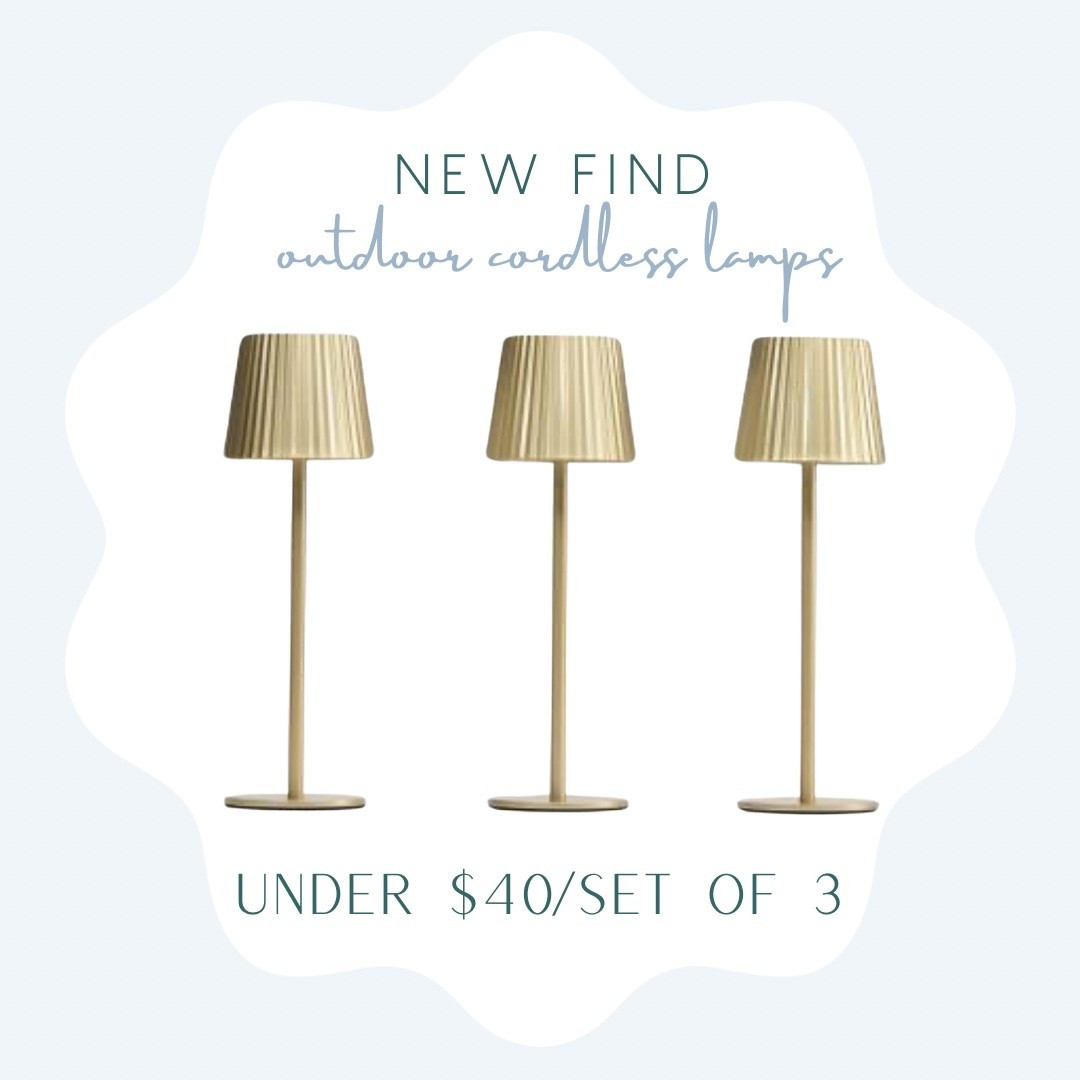 Weather safe gold cordless lamps only $40 for a set of 3! 