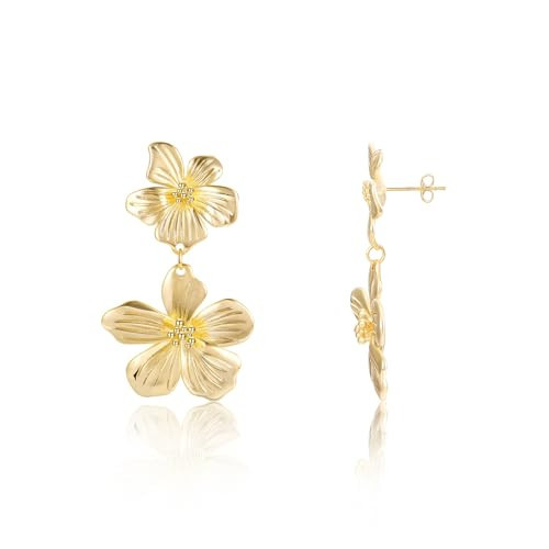 Mameloly Flower Statement Earrings Dainty 14K Gold Plated Drop Dangle Earrings for Women Hypoallergenic | Amazon (US)