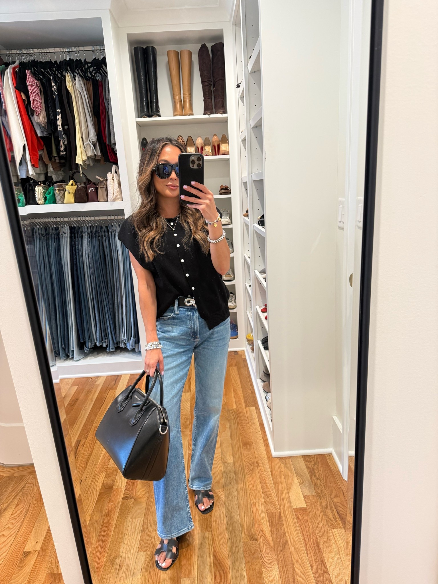 A casual summer fit with a good pair of straighter loose jeans that fit more mid rise, a short sleeve cardigan sweater, cute belt & flat sandals. 
Sweater: Small
Jeans: 23 
Belt: XS 
Flats: 35

#LTKootd #LTKPetite #LTKOver40