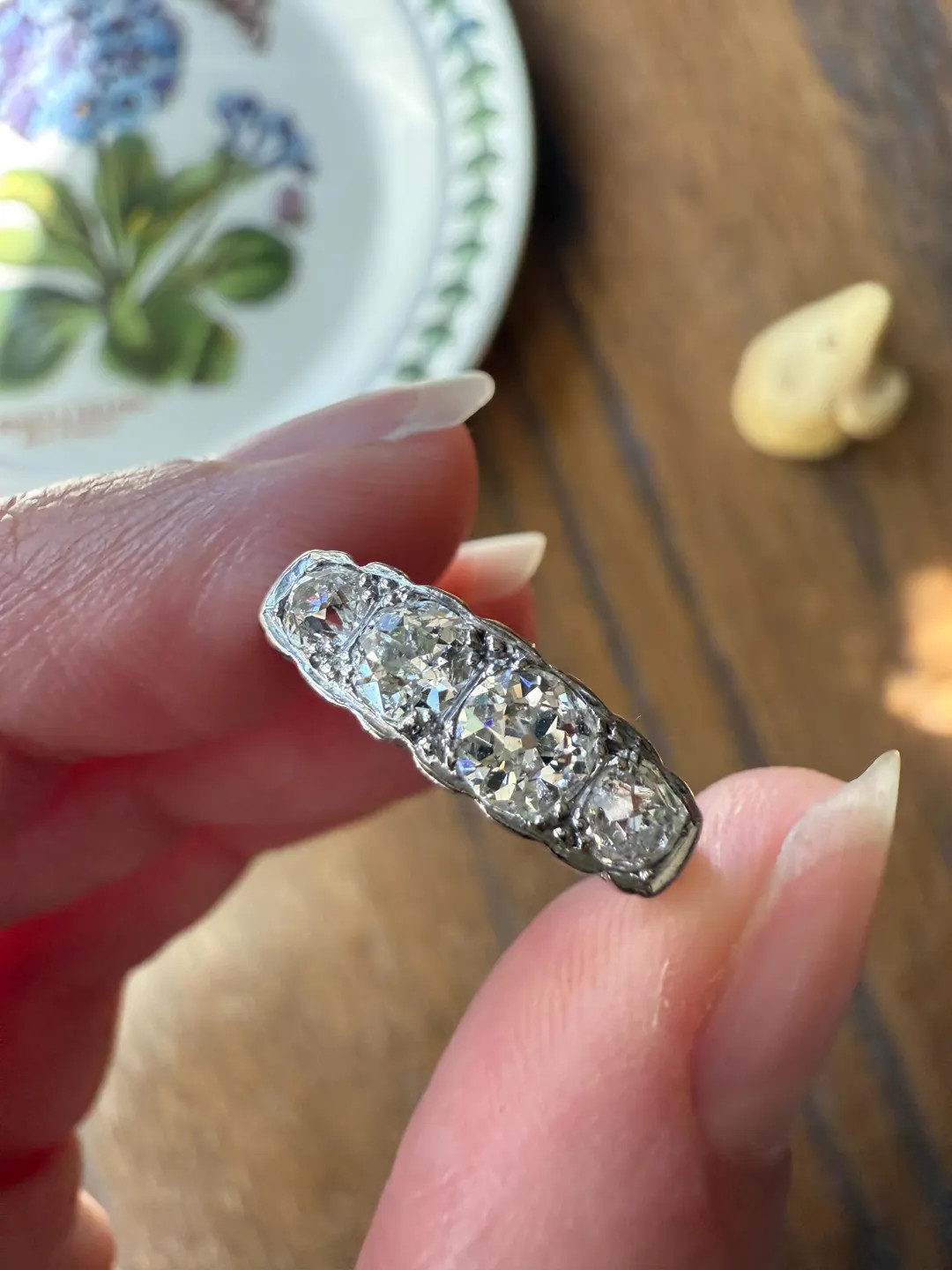 Antique 1.25 Carat Eye Clean Four Stone Old Mine Cut Diamond 18k White Gold French Band Romantic ... | Etsy (US)