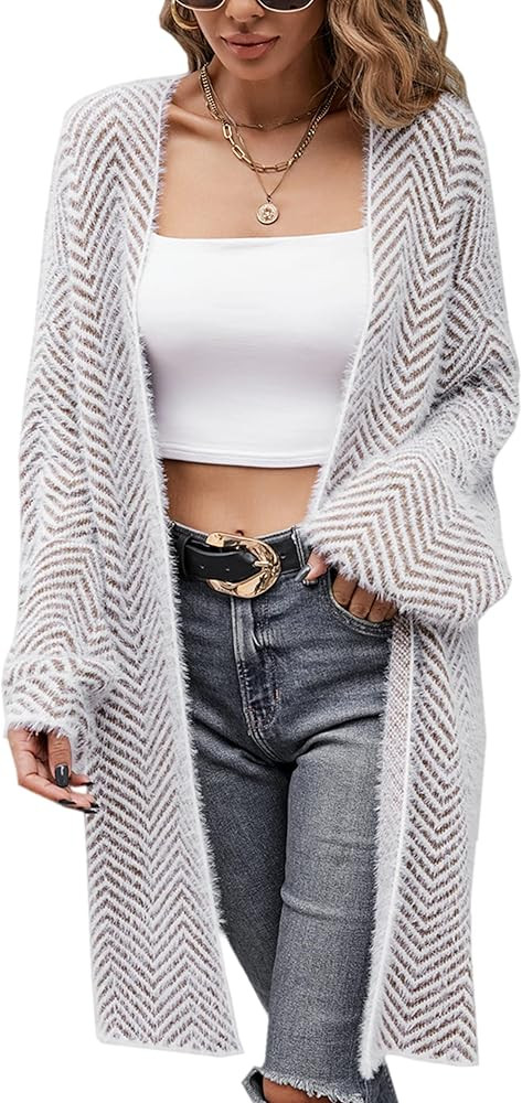 Angashion Women's Long Sleeves Leopard Print Knitting Cardigan Open Front Warm Sweater Outwear Co... | Amazon (US)