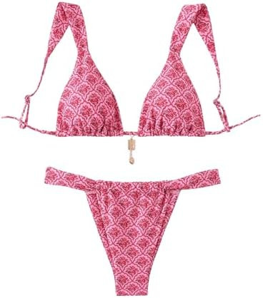 Women's 2 Piece Leopard Floral Bathing Suit Wireless Triangle Swimsuit High Waisted Bikini Sets | Amazon (US)
