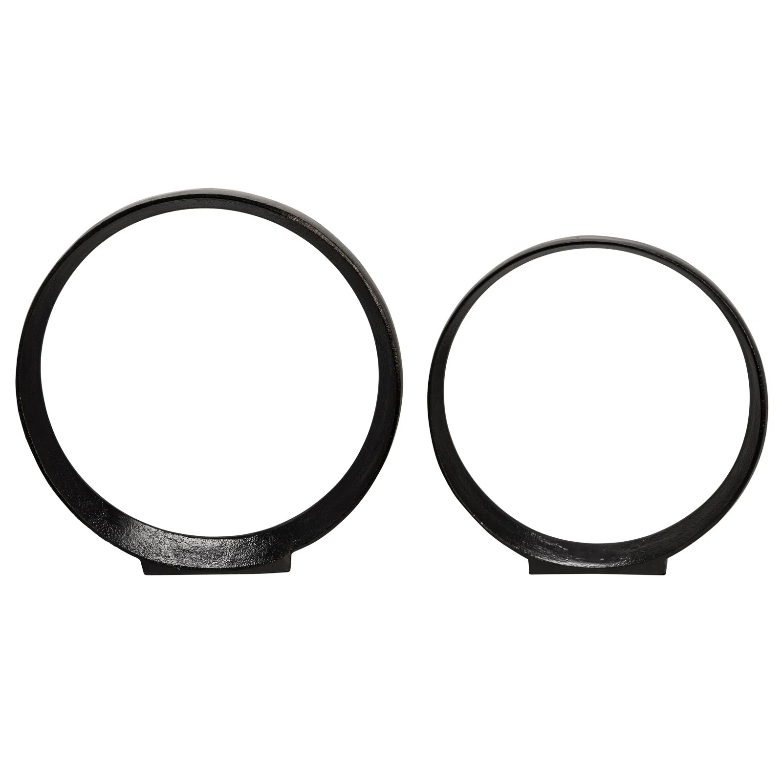 Set of 2 Metal Ring Sculptures - Modern Abstract Black Aluminum 12" and 14" Circular Sculpture | Wayfair North America