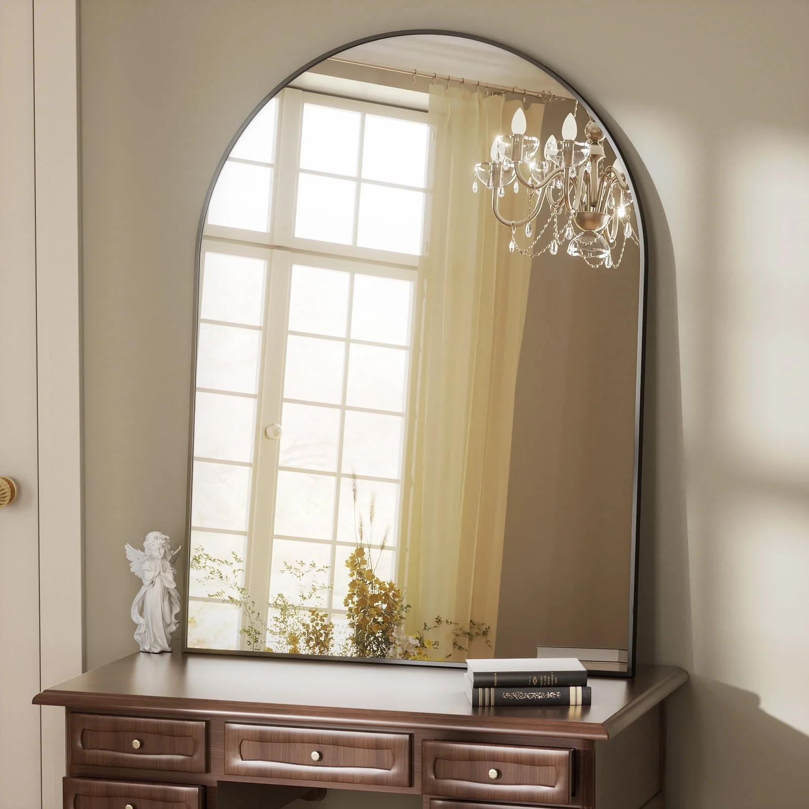 BEAUTYPEAK 30"x 40" Bathroom Mirror Wall Vanity Arched Mirror, Black | Walmart (US)