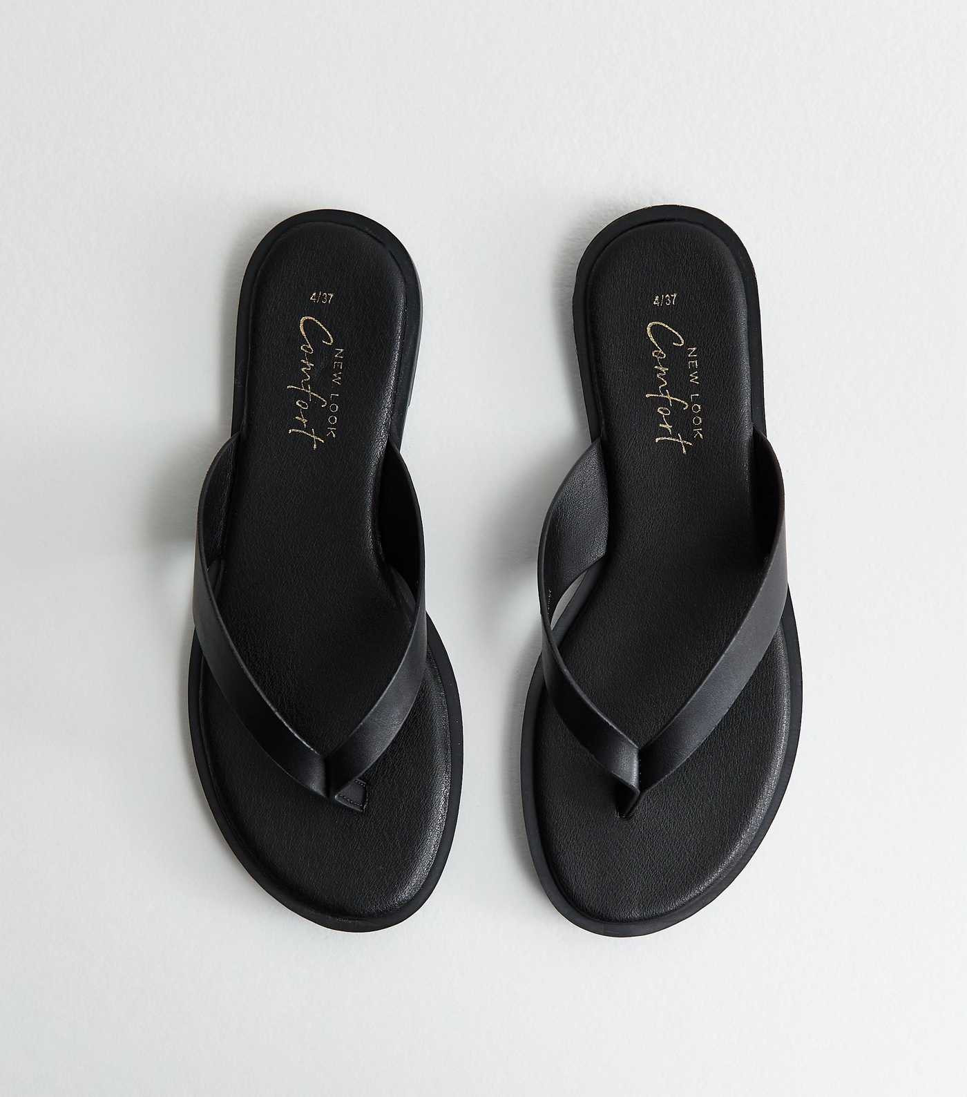 Black Faux Leather Toe Post Sandals | New Look | New Look (UK)