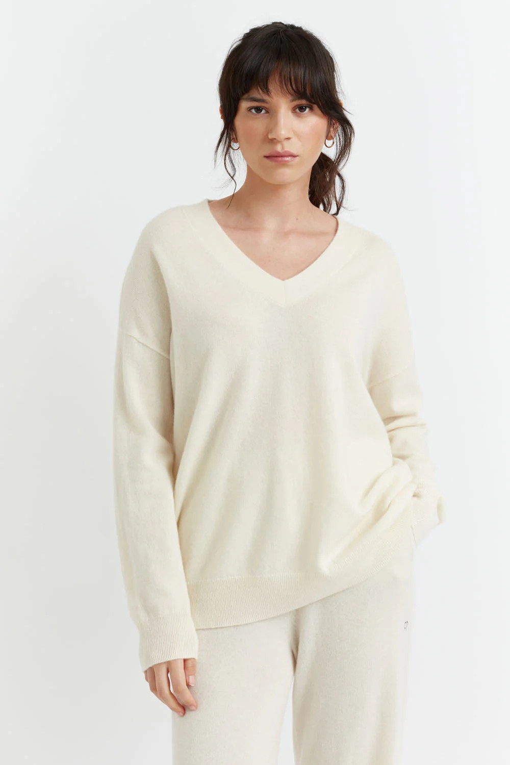 Cream Cashmere V-Neck Sweater | Shop Simon