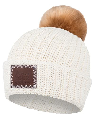 Love Your Melon Beanie for Women & Men - 100% Soft Cotton Pom Beanies Knitted Winter Hats - Thick & Stylish Knit Hat Skully Caps Head & Ears Warmer (White Speckled) | Amazon (US)