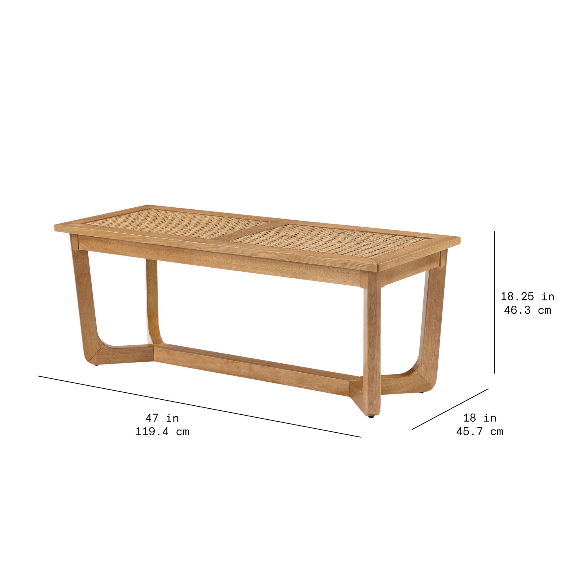 Beautiful Rattan & Wood Bench with Solid Wood Frame by Drew Barrymore,  Warm Honey Finish | Walmart (US)