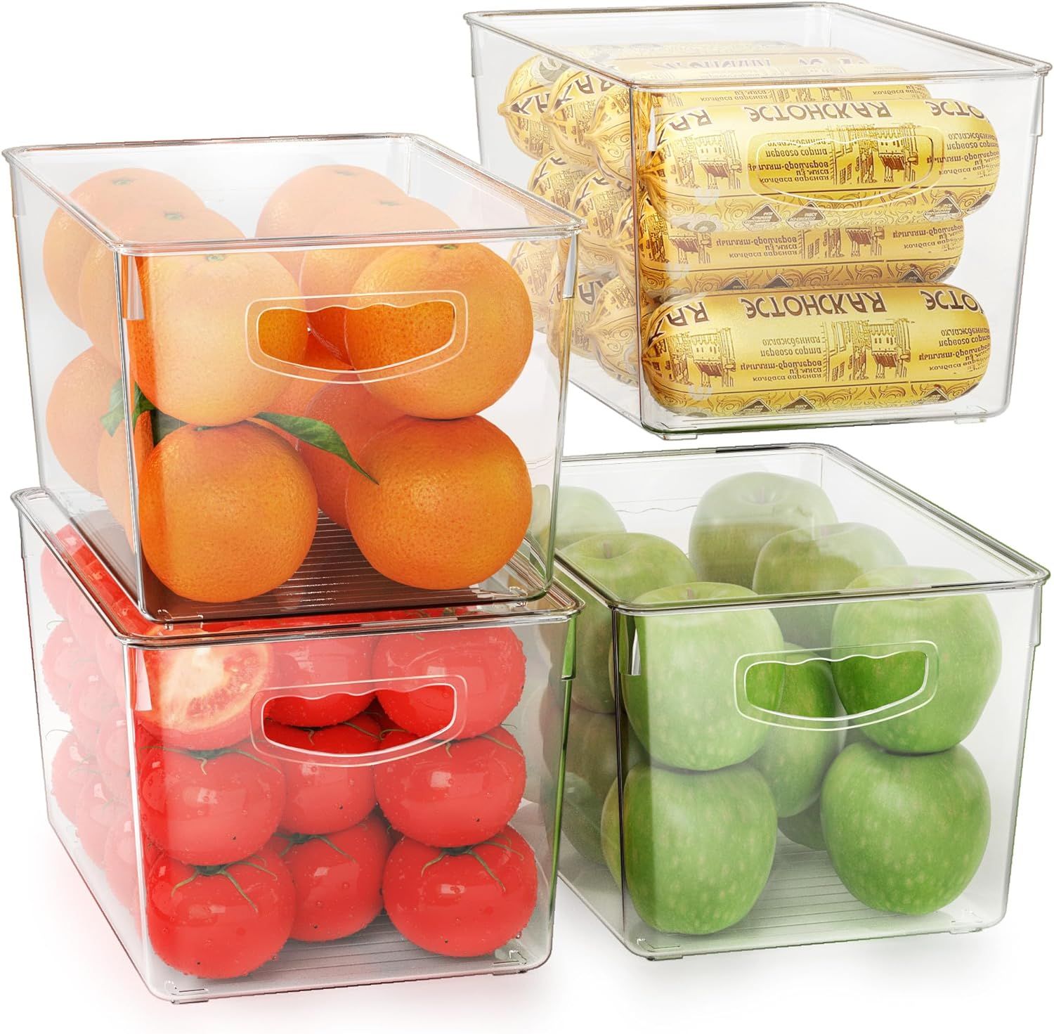 4 Pack Clear Storage Bins with Lids Stackable, Large Plastic Storage Bins with Handle for Pantry ... | Amazon (US)
