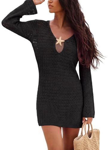 CUPSHE Womens Swimsuit Coverup Crochet Beach Dress Black, L | Amazon (US)
