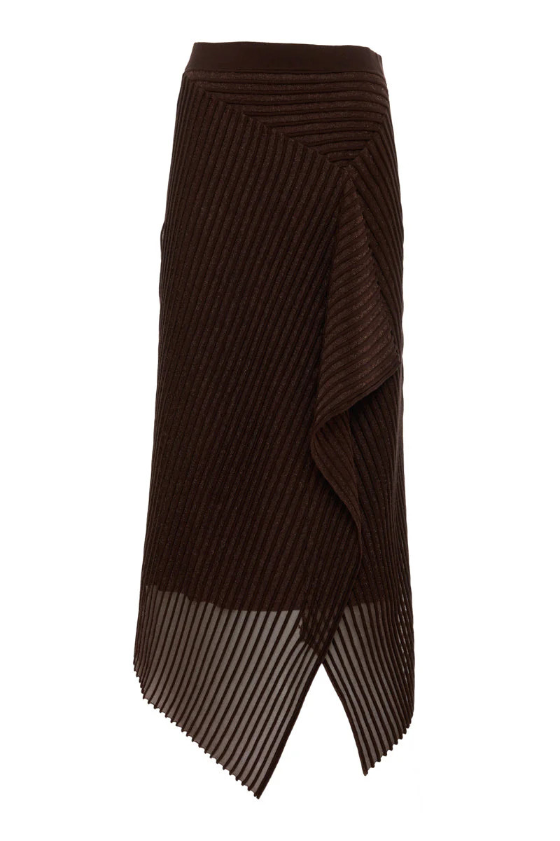 ASYMMETRIC RIBBED DETAIL MESH SKIRT | Leem | CULT MIA | CULT MIA UK LTD