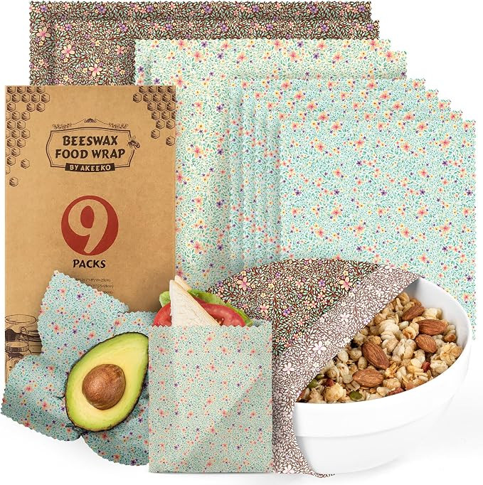 Akeeko Reusable Beeswax Food Wraps - Assorted 9 Packs, Reusable, Plastic-Free Food Storage, 5 Sma... | Amazon (US)