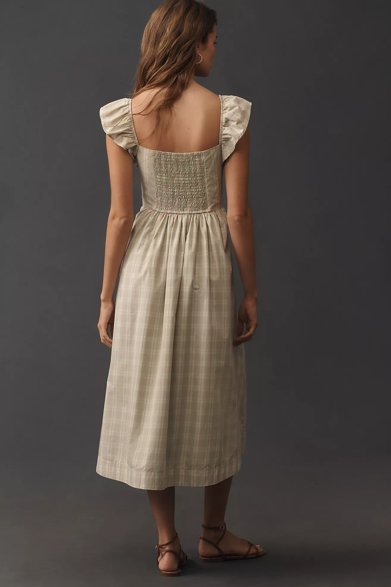 By Anthropologie Flutter-Sleeve Square-Neck Midi Dress | Anthropologie (US)