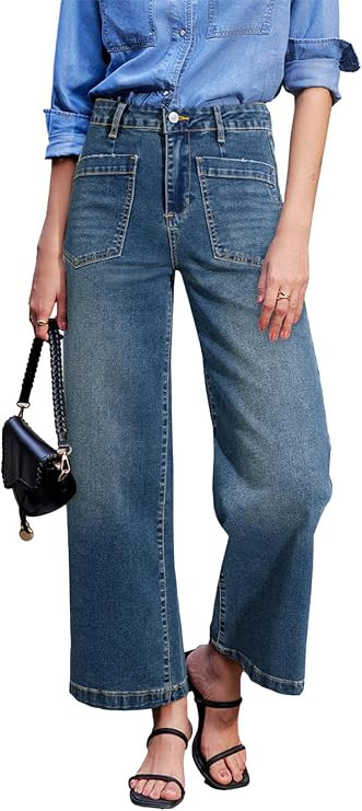 Sidefeel Women's Wide Leg Jeans High Waisted Stretchy Jeans Straight Leg Loose Fit Zimbaplatinum ... | Amazon (US)