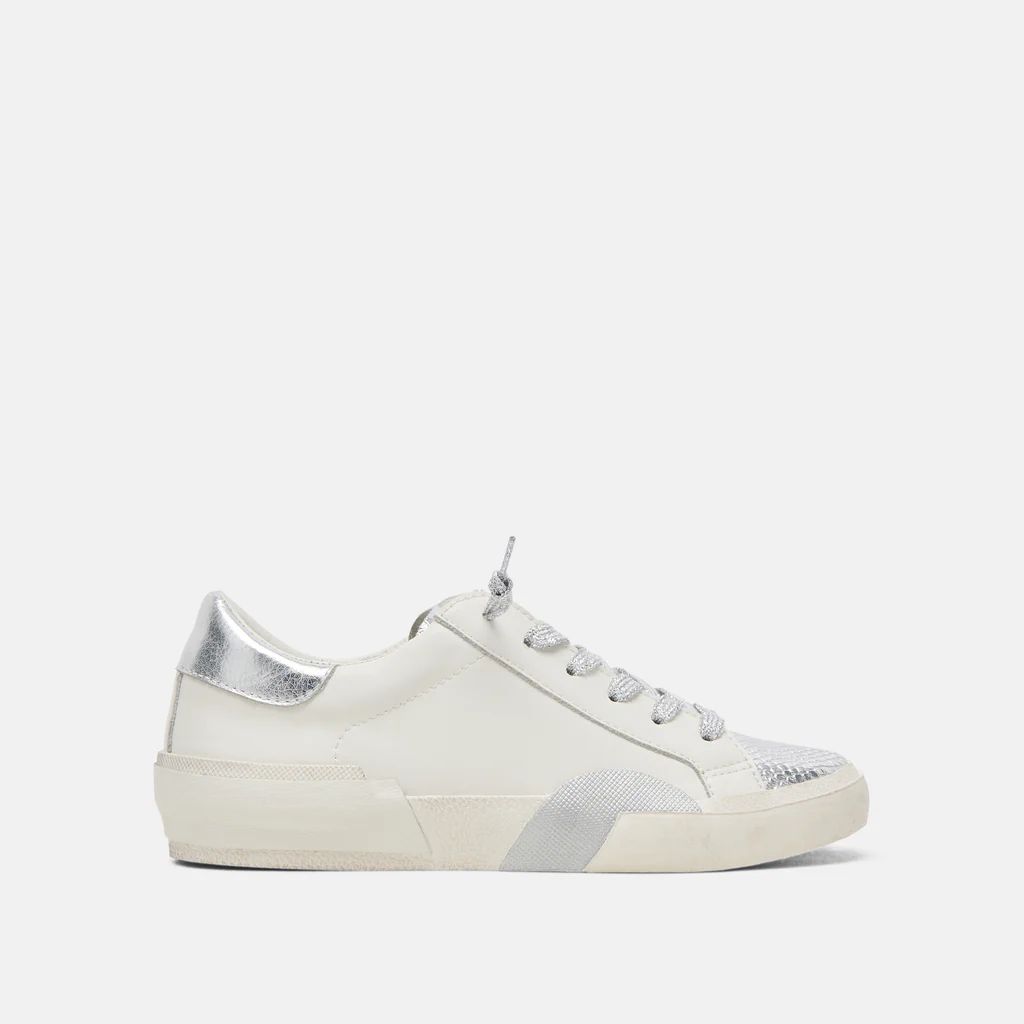 ZINA SNEAKERS WHITE SILVER LEATHER | DolceVita.com