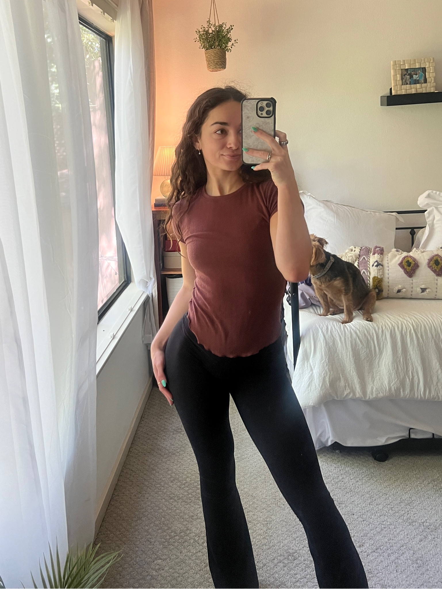 Work from home comfy outfit of the day ❤️  such a good basic tee from free people & a great price!!! Need a pair of these yoga pants for every day of the week at this point honestly 

#LTKfindsunder100 #LTKfitness #LTKfindsunder50