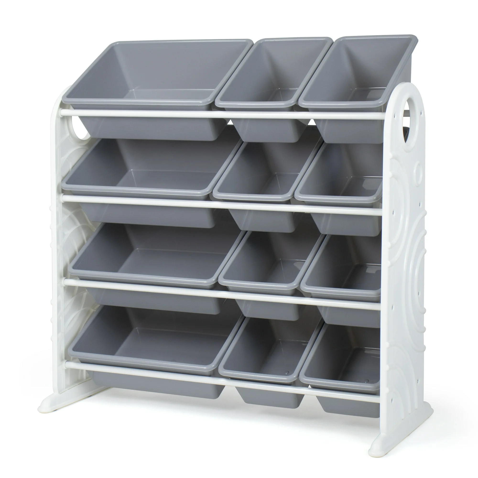 Your Zone Children Plastic and Metal Toy Storage Racks with 12 Storage Bins, Gray and White - Wal... | Walmart (US)