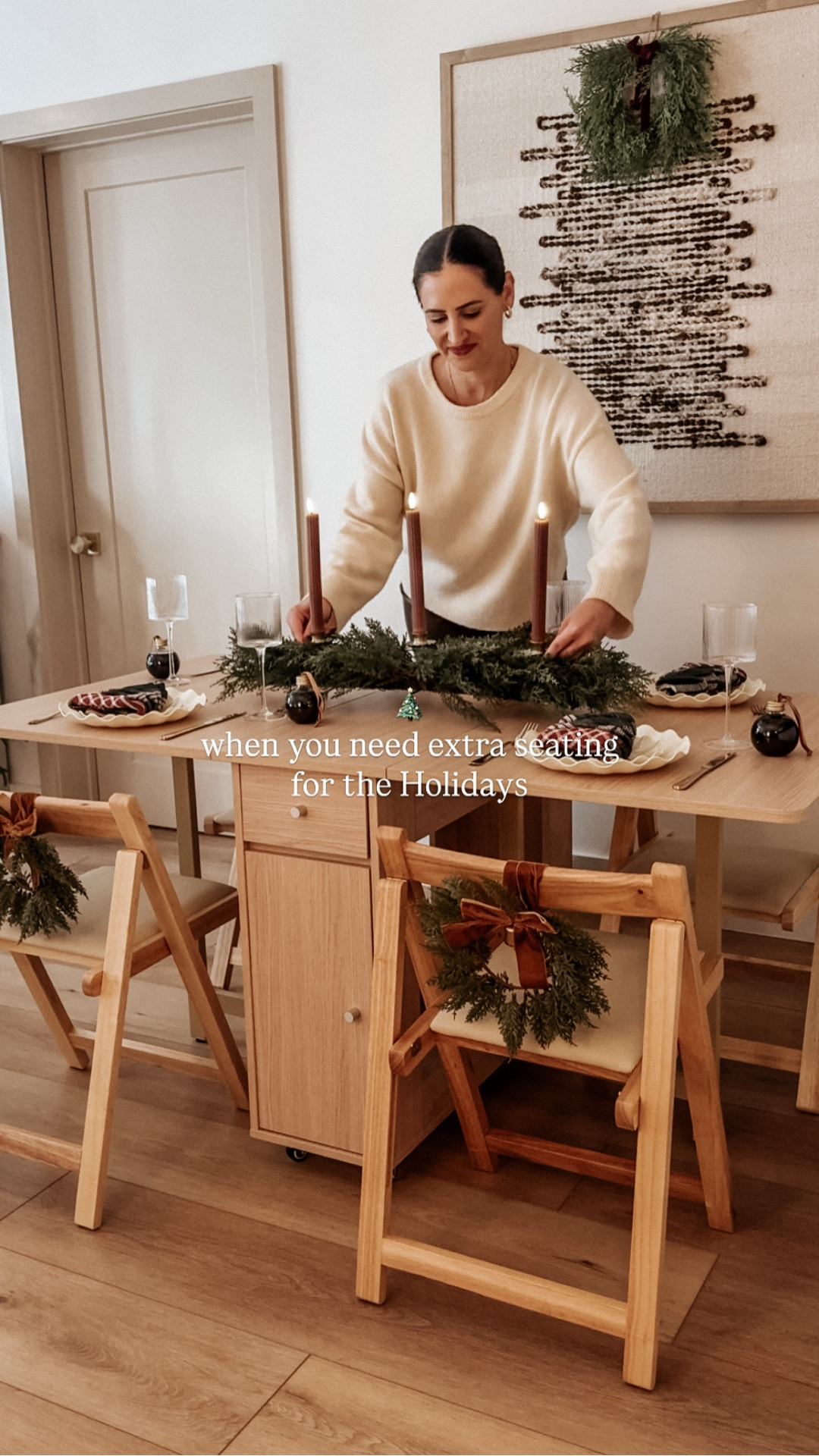 This drop-leaf rollaway table has built-in storage for four folding chairs! 

Perfect for those that don’t have space for a full time dining table - or need extra seating for the holidays!

Also available in a Walnut finish and round shape! 

#diningtable #holidaydecor #holidayparty #holidayseason #christmasmood #christmasdecor 

#LTKHome #LTKHoliday #LTKParties