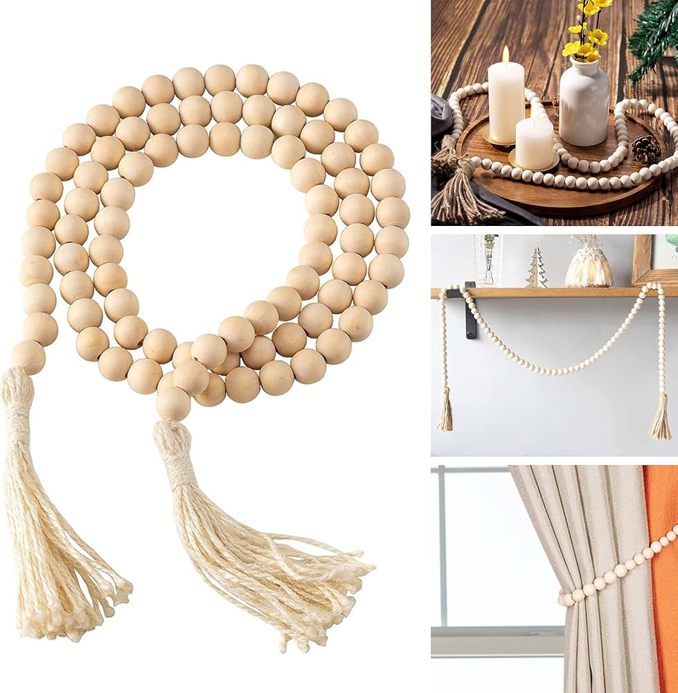 PHITRIC Boho Decor Wood Beads Garland, 58 Inch Wooden Beads for Farmhouse Home Decor with Tassels... | Amazon (US)