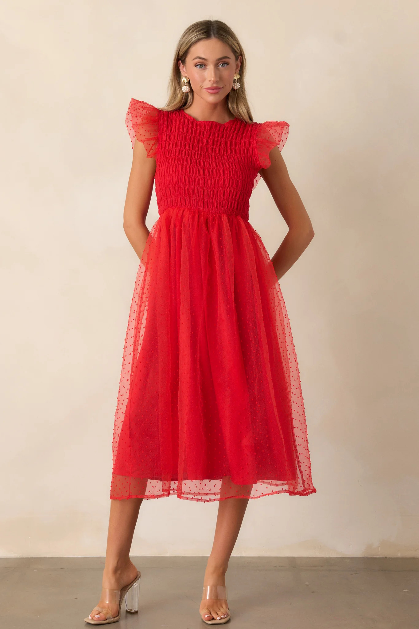 Heart On Fire Red Polka Dot Midi Dress | Red Dress