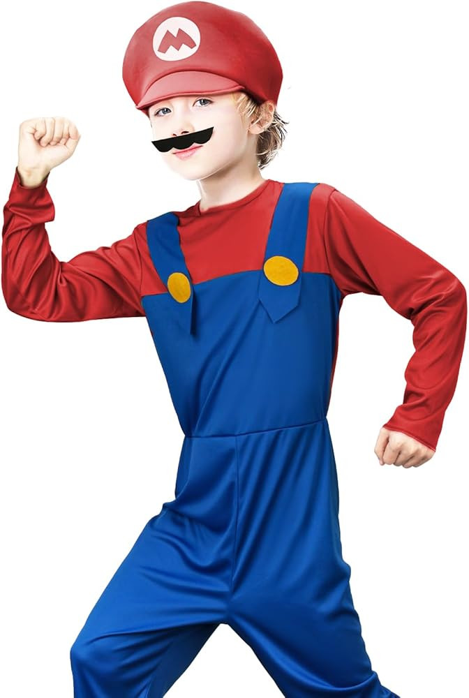 Tappkice Kids Brothers Odyssey Plumber Costume Red Green Jumpsuit Overall with Hat Moustache Hall... | Amazon (US)