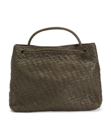 Leather Hazel Hand Woven Large Tote With Double Carry Straps | TJ Maxx