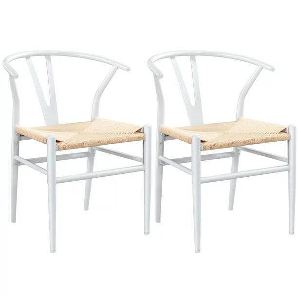Alden Design Mid-Century Metal Dining Chairs with Woven Hemp Seat, Set of 2, White - Walmart.com | Walmart (US)