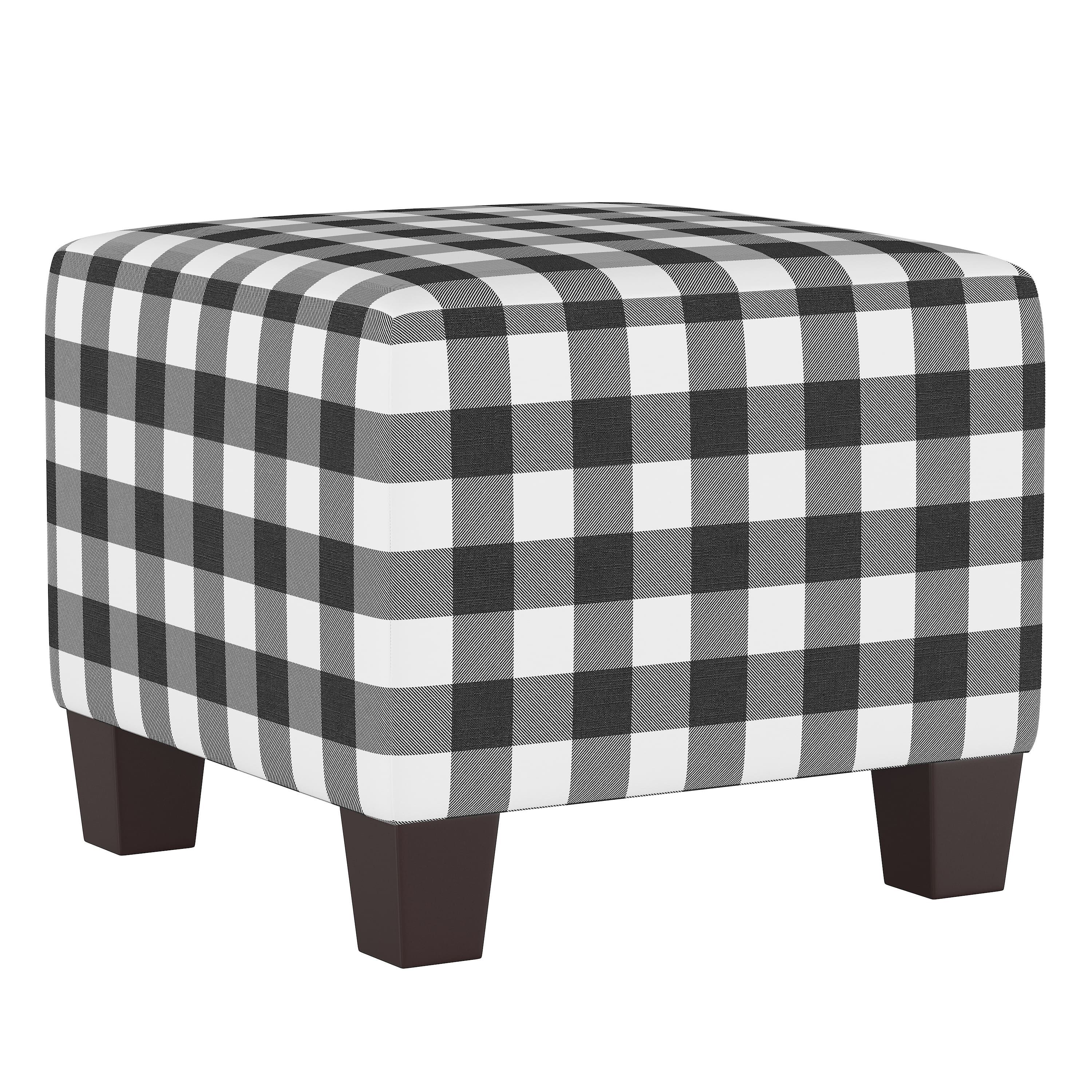 Skyline Furniture Square Ottoman in Classic Gingham Black | Bed Bath & Beyond