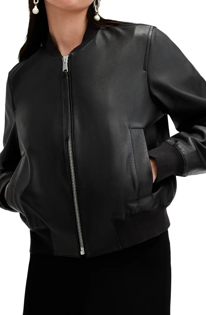 AllSaints Orten Leather Bomber Jacket | Nordstrom | Nordstrom