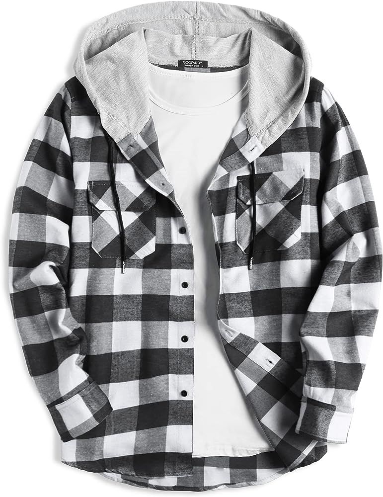 COOFANDY Men's Plaid Hoodie Flannel Shirt Jacket Long Sleeve Casual Fashion Button Shirts | Amazon (US)