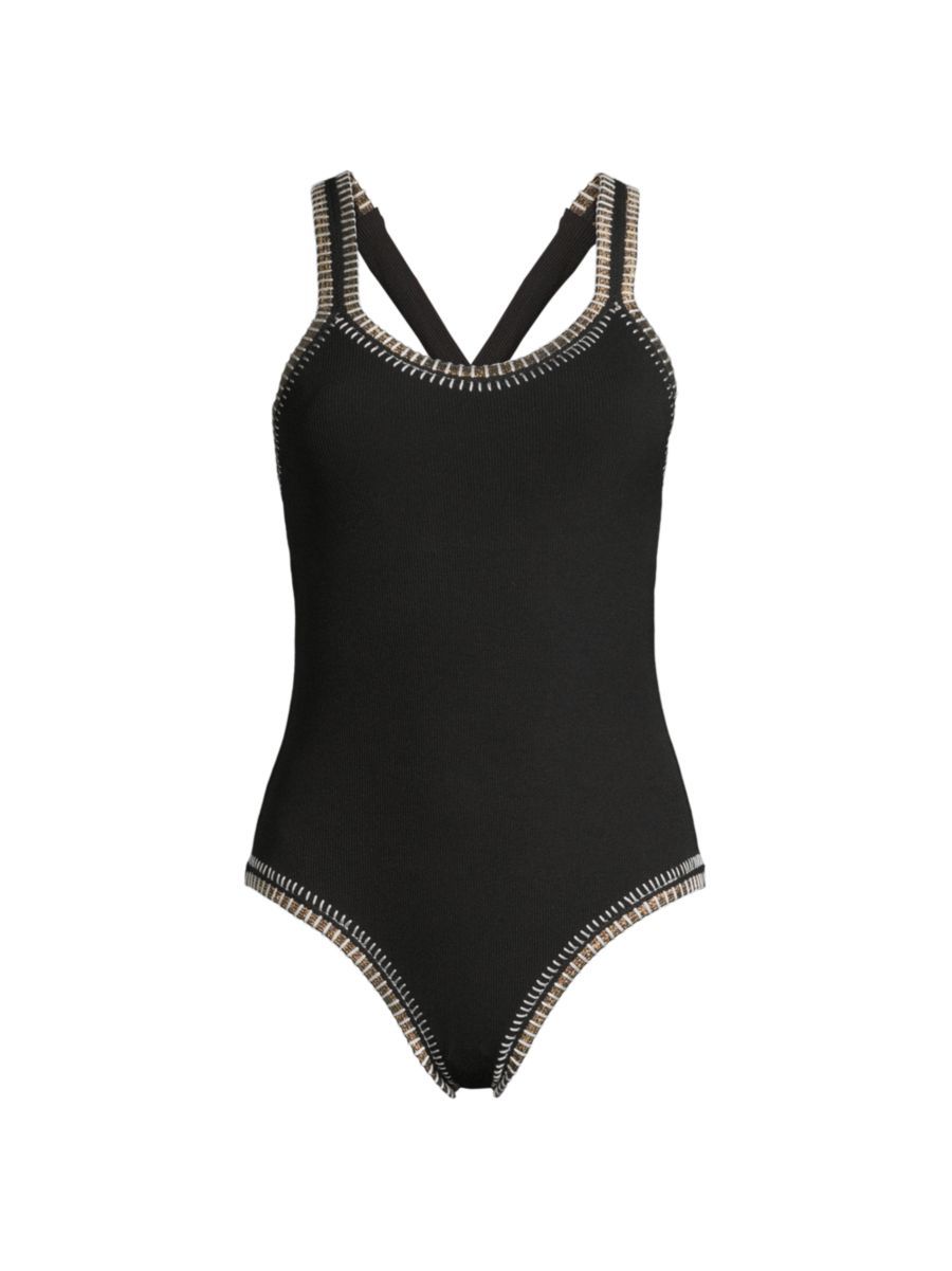 PQ Crochet-Trim Crossback One-Piece Swimsuit | Saks Fifth Avenue