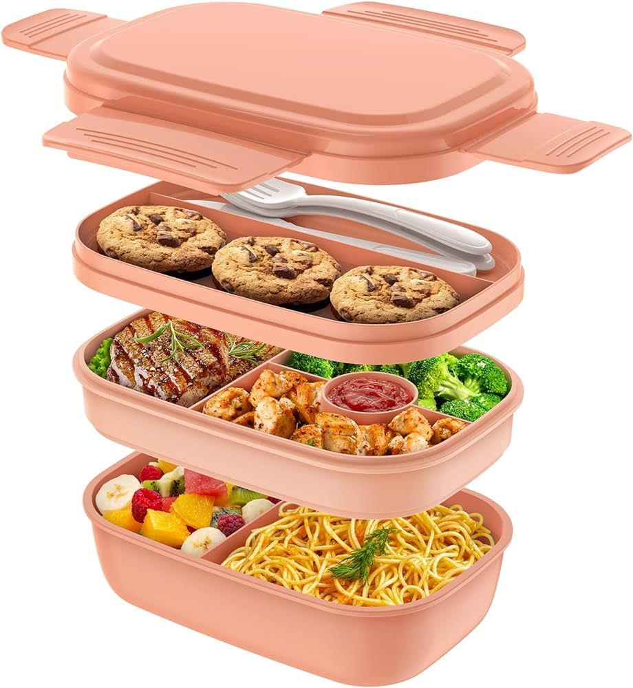 Bento Box Adult Lunch Box,3 Stackable Bento Lunch Containers for Adults/Kids, Modern Minimalist D... | Amazon (US)