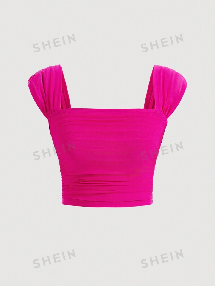 SHEIN MOD Women's Solid Color Pleated Slim Fit Tank Top For Summer | SHEIN