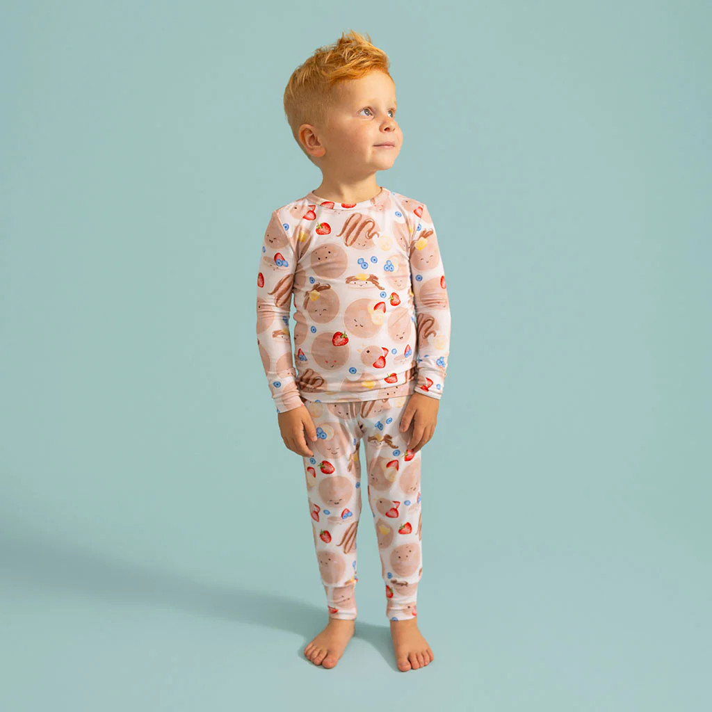 Flapjacks White Long Sleeve Toddler Pajamas | Pancakes | Posh Peanut
