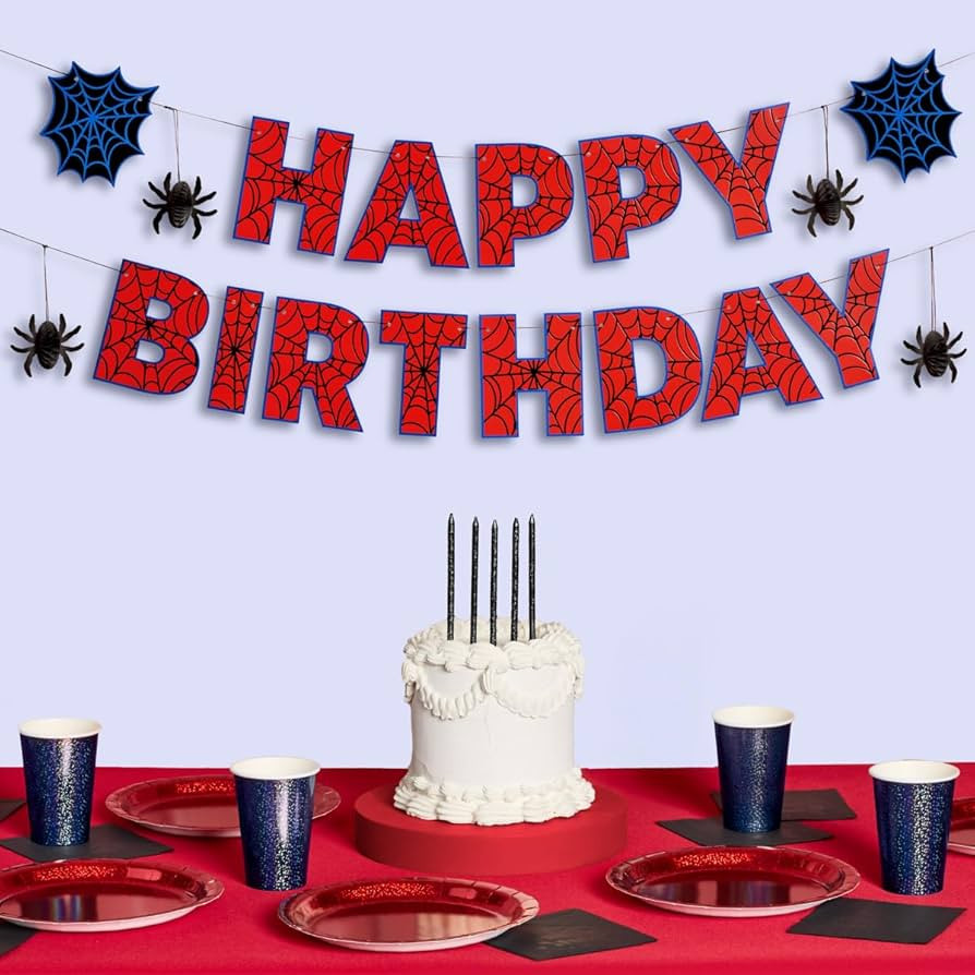 xo, Fetti Spider Web Happy Birthday Banner - 4.5 ft. | Red and Blue Birthday Garland, Kids Party ... | Amazon (US)
