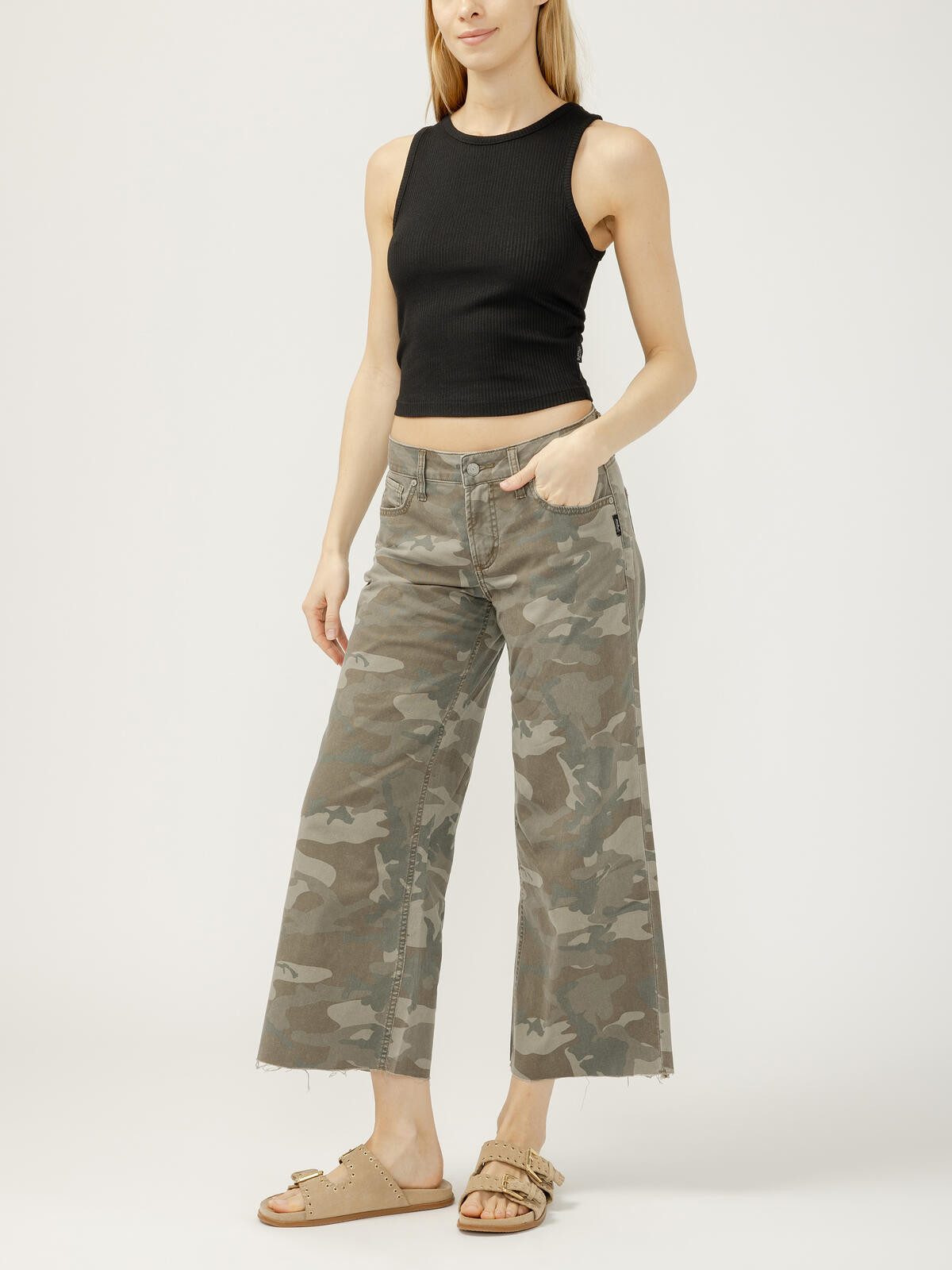 Suki Mid Rise Cropped Wide Leg  Camo Jeans | Silver Jeans US