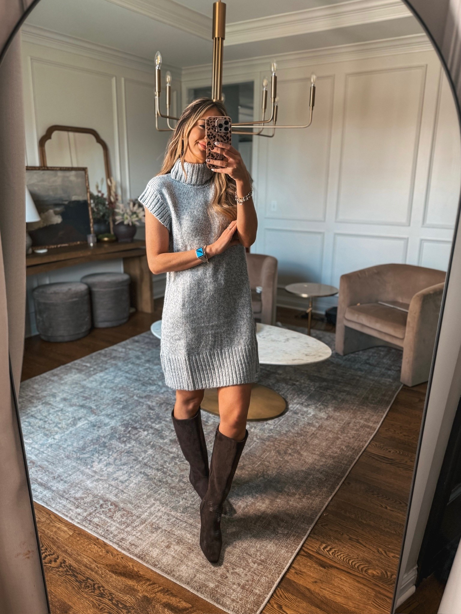 This turtleneck sweater dress is so cute and would be great for Thanksgiving or any holiday party. I’m wearing it with boots but it would be cute with a long sleeved shirt underneath and tights and heels!

#LTKHoliday #LTKParties #LTKStyleTip