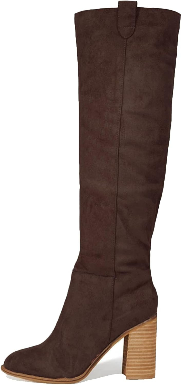 Erocalli Suede Knee High Boots Fall Tall Slouch Boot for Women Chunky Heel | Amazon (US)