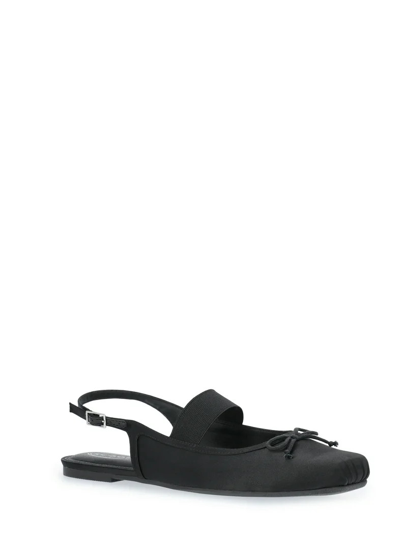 Scoop Women's Satin Slingback Mary Jane Pleated Toe Ballet Flats | Walmart (US)