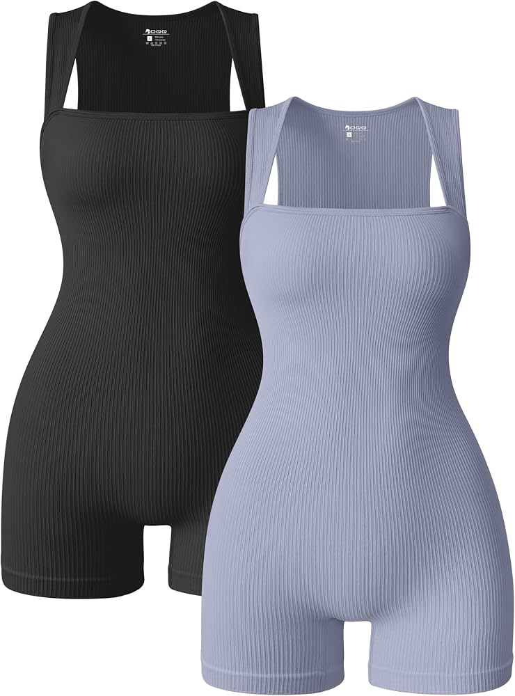 OQQ Women 2 Piece Rompers Yoga Stretch Strappy Square Neck Sleeveless Exercise Rompers | Amazon (US)