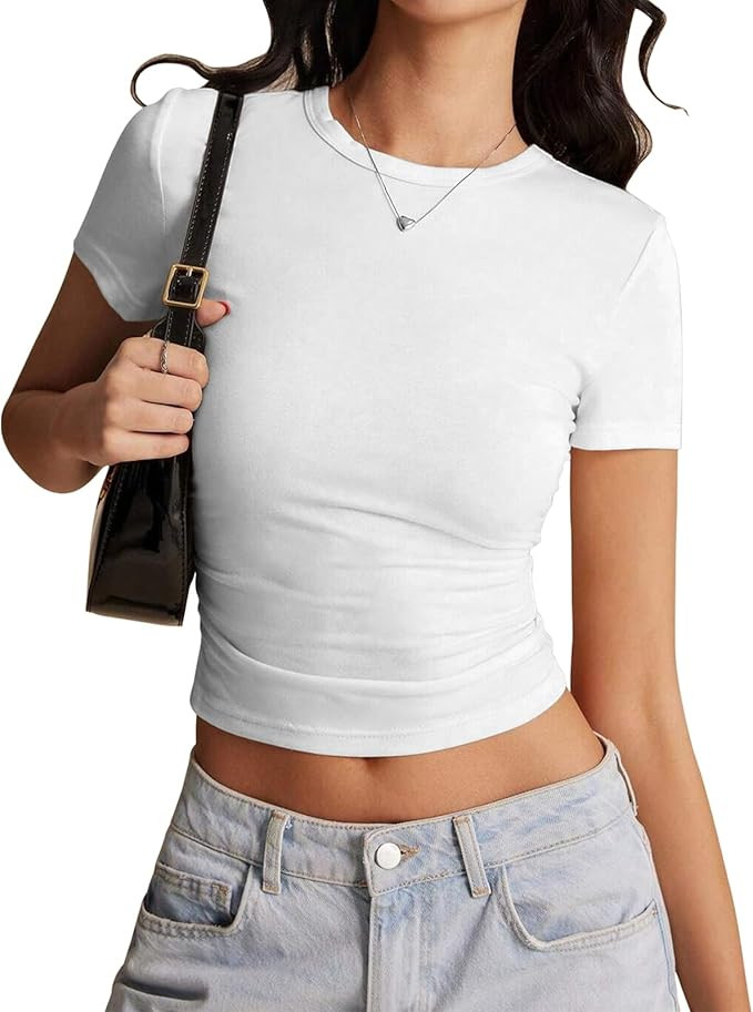 Risipu Women's Short Sleeve T-Shirts Crew Neck Slim Fit Tops Sexy Basic Tee Y2k Clothes 2026 | Amazon (UK)