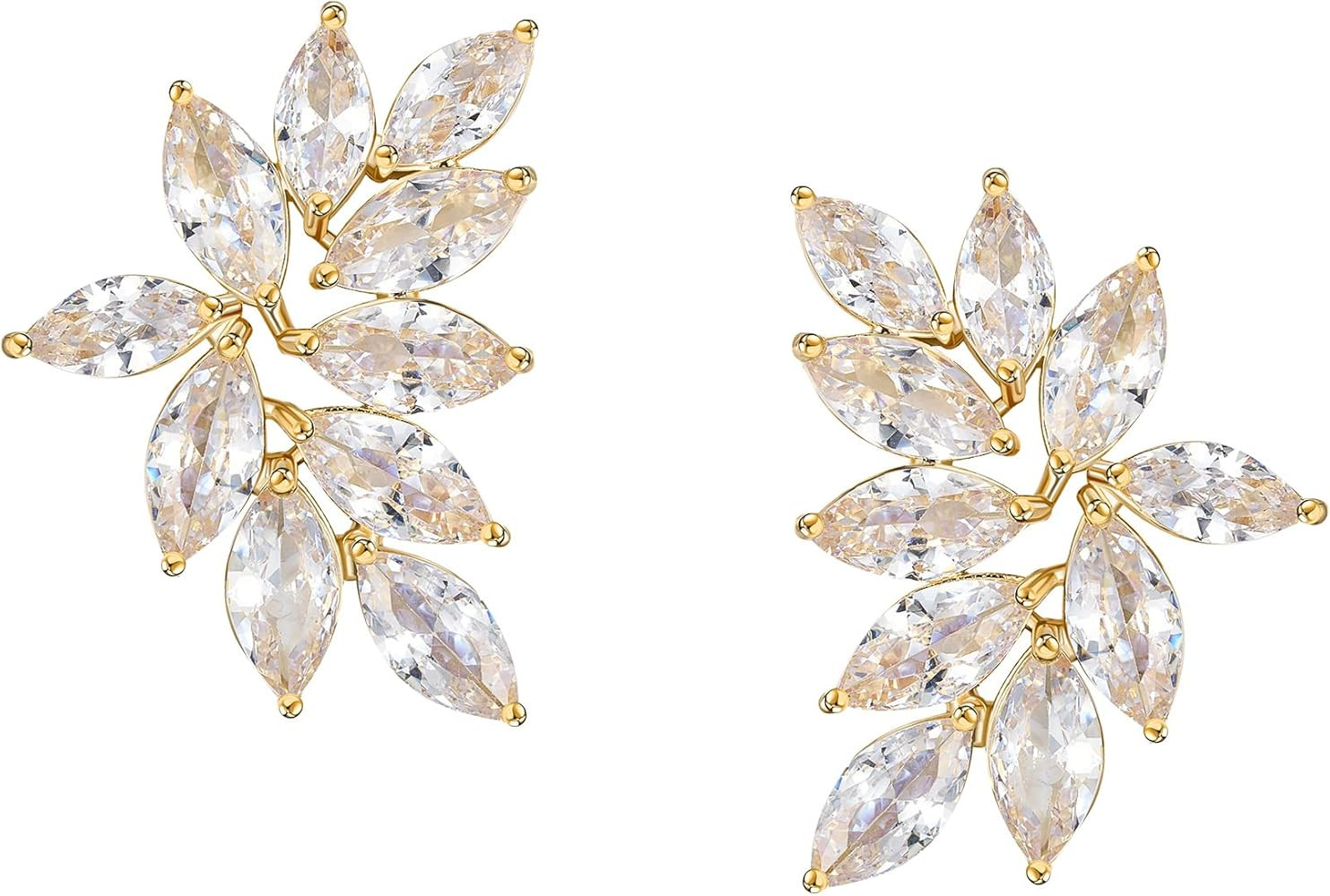 SWEETV Bridal Wedding Earrings for Brides Bridesmaid, Marquise Cubic Zirconia Rhinestone Cluster ... | Amazon (US)