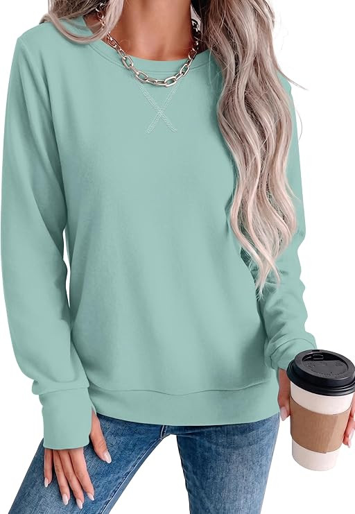WIHOLL Womens Crewneck Sweatshirt Thumb Hole Long Sleeve Fall Outfits | Womens Sweaters, Long Sle... | Amazon (US)