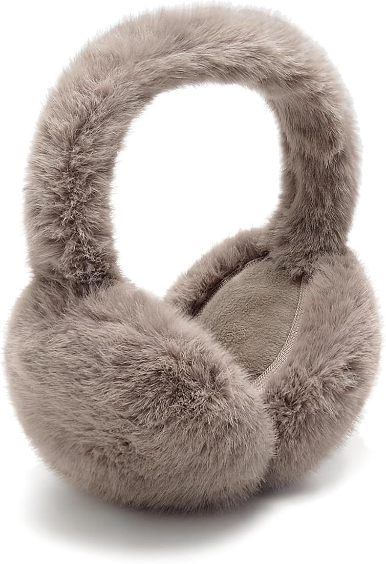 Ulvheti Faux Fur Winter Earmuffs for Women Fluffy Ear Warmers Solid Color Foldable Classic | Amazon (US)