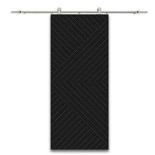 Chevron Arrow 36 in. x 96 in. Fully Assembled Black Stained MDF Modern Sliding Barn Door with Har... | The Home Depot