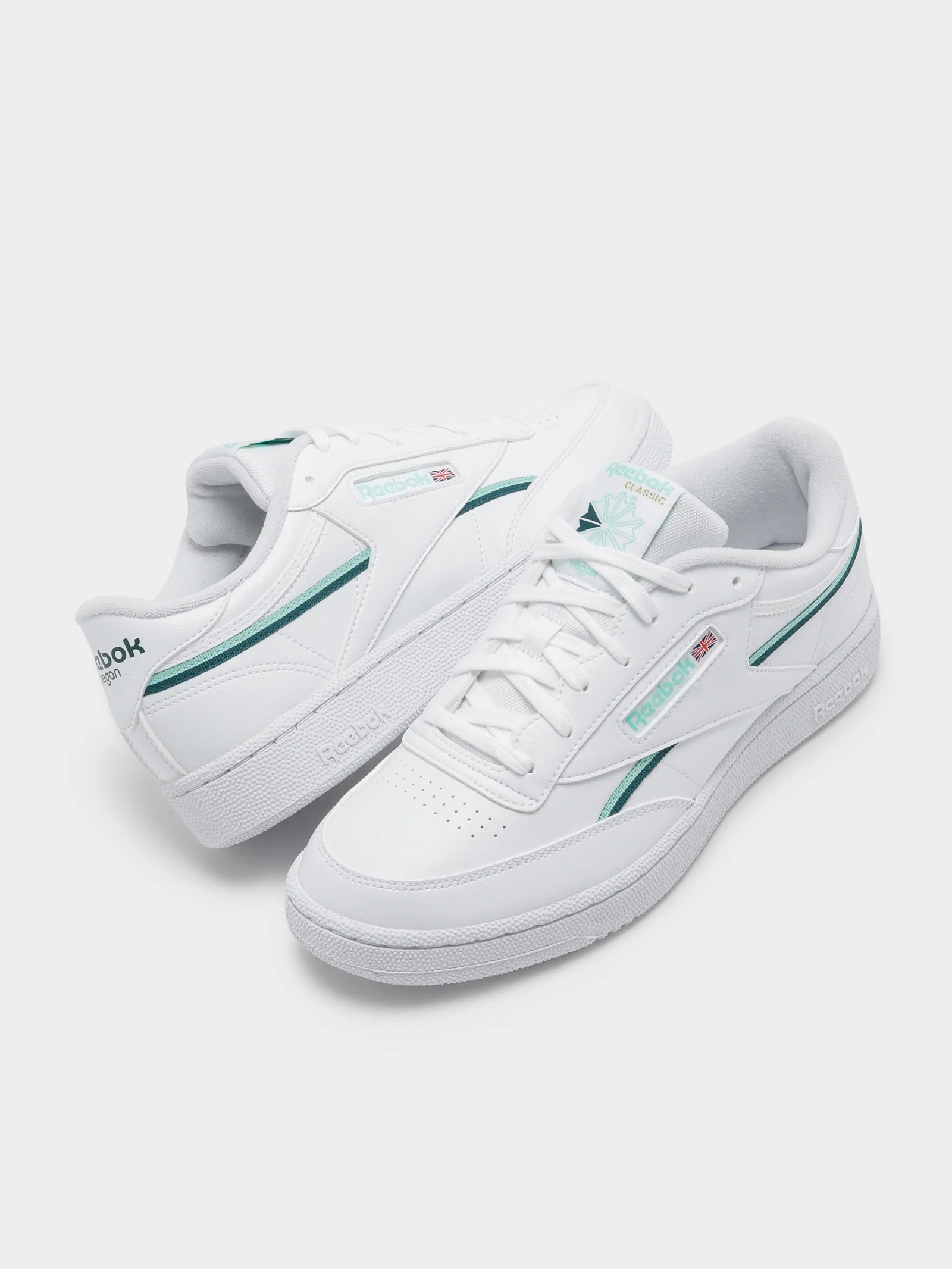 Reebok - Unisex Club C 85 Vegan Sneakers in White, Hint Mint & Midnight Pine | Glue Store (Australia & NZ)